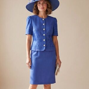 Vintage 80s -90s Chelsea LTD Royal blueblouse skirt set opening day church dress